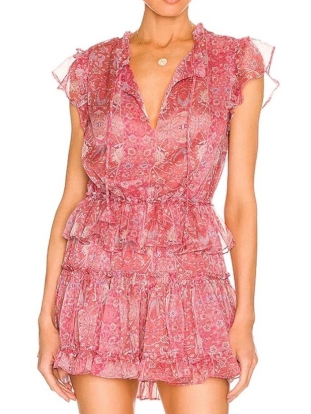 Misa Los Angeles Lilian Dress Washed Rose Women's Small Ruffle Pink Floral Mini